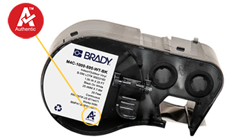 Authentic logo (Logo označující originál) je umístěno na kazetě určené pro tiskárnu Brady M410.